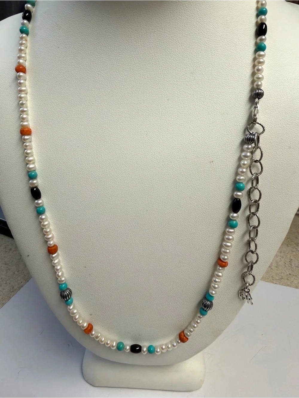 Vintage Carolyn Pollack Sterling Silver Pearl and Multi Stone Necklace - Picture 5 of 10